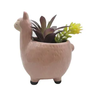 Kunden spezifisches Design Haupt dekoration Tier Lamas Alpaka Form dekorative Keramik Garten Blume Pflanze Pflanzer Topf