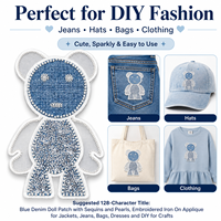 Patch en jean bleu avec paillettes et perles, appliqué brodé thermocollant pour vestes, jeans, sacs, robes et projets DIY pour l'artisanat