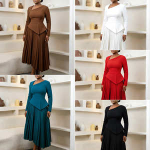 Abiti Primaverili <span class=keywords><strong>e</strong></span> Autunnali da Donna, Eleganti <span class=keywords><strong>e</strong></span> Casual, con Vita Alta, Colletto Obliquo, Maniche Lunghe <span class=keywords><strong>e</strong></span> Gonna Plissettata, Vestito da Ufficio per Signore - Product Image 2