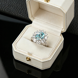 S925 Sterling Silver Aquamarine <b>CZ</b> Halo Engagement <b>Ring</b>-V - Product Image 6