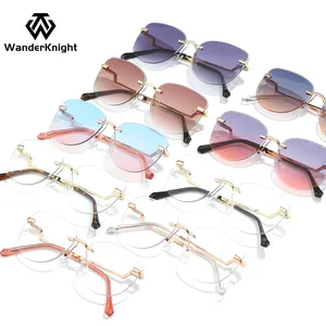 Brand Designer Rimless Rimless Eyeglasses Frames Cat Eye Optical Frames Gold Pink Glasses Frame Fashion Optical Eyeglasses