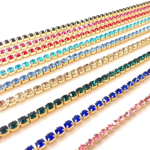 Multi-Color s8 s10 s12 s14 s16 Rhinestone Hot Fix Cup Chain Trimming For Wedding Dress Gold Plated