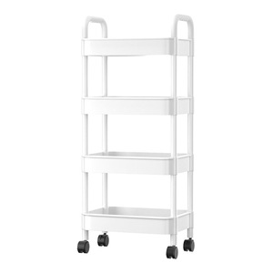 <b>Trolley</b> Storage Rack White And Black <b>4</b> Tier With <b>Wheels</b> For Kitchen Living Room Minimalist Design Easy Cleaning Standing Type - Product Image 3