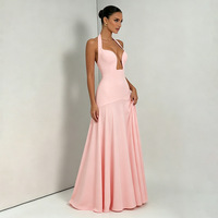 Robe longue décontractée et élégante pour femme, nouvelle collection été, couleur unie, sans manches, col halter, dos nu, coupe ajustée