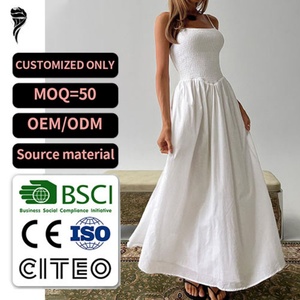 Vestido Maxi Largo de Verano para Mujer, Personalizado al por Mayor, de Algodón Suave con Tirantes Elásticos, sin Mangas, con Abertura, para Fiestas Nocturnas y Playa - Product Image 1