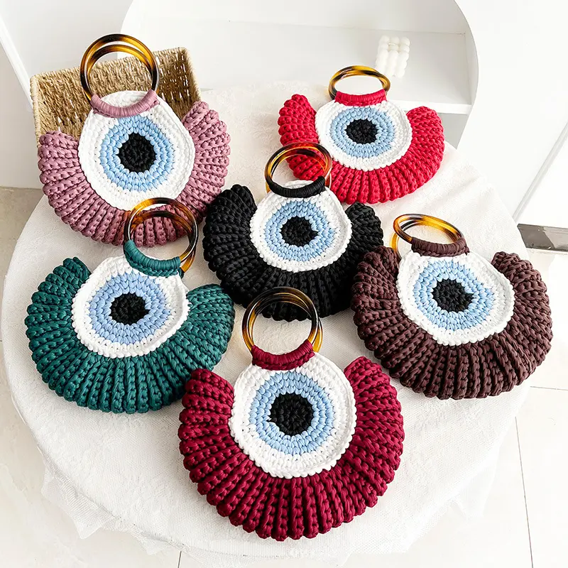 2024 Best Selling Creative Hand Made Crochet Bag Devil's Eye Handbag Popular Crochet Tassel Handbag