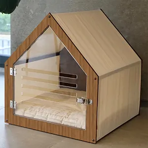 Modern Indoor Dog Cat House With Acrylic Door And Fabric Roof Indoor House Dog Kennel Crate Wooden Pet House