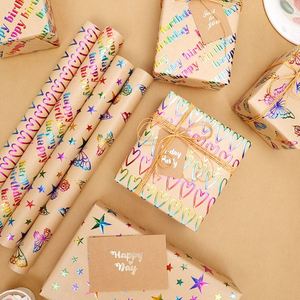 Venta al por mayor desechable 80g cumpleaños Holo Hot Stamping ArtPaper tejido recubierto de silicona 43*300cm regalo de lujo embalaje personalizado - Product Image 3
