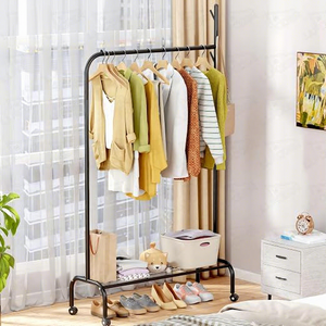 Perchero Metálico Minimalista con Ruedas, Estante de Almacenamiento de Dos Niveles, Diseño Multifuncional Vertical - Product Image 5