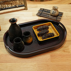 Bandeja de Servir Ovalada Estilo Chino Japonés, Imitación Madera, Plástico, Plato para Comida, Té, Café, Uso Doméstico - Product Image 1