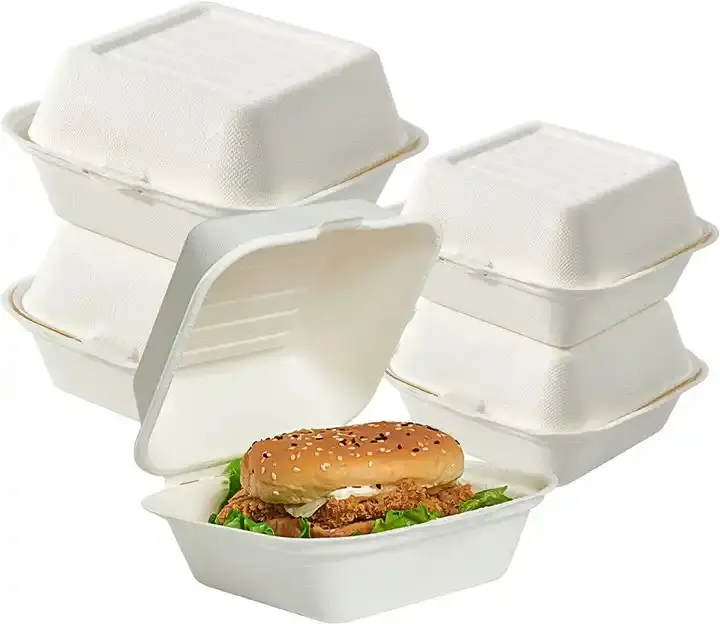 8*8 Inch Fastfood Doos Wegwerp Suikerriet Zware Lunchbox Afhaalmaaltijden Hamburgerdoos Fast Food Containers