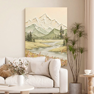 Hand <b>Painted</b> Textured <b>Oil</b> Painting <b>Landscape</b> Mountain River Scene Impressionism Style For Entryway Hallway Living Room Wall Art - Product Image 2