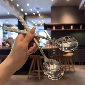 Stainless Steel Hammered <b>Serving</b> <b>Spoon</b> Long Handle Round Head Camping Utensil - Product Image 2