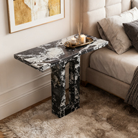 Table Console d'Entrée de Luxe en Marbre Noir Naturel, Sur Mesure, Style Minimaliste Moderne