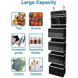 5-Shelf Door Hanging Organizer Wall Mount Storage for Wardrobe Bedroom Doors 4 Large Pockets 2 PVC Pockets Foldable Minimalist - Product Image 4
