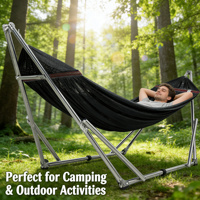 Hamac double de style décontracté moderne avec support inclus, mobilier d'extérieur pliable en toile de coton et matériau PC, capacité de charge de 150 kg, pour tous.