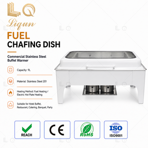 Kompor Buffet Persegi Panjang LQ <span class=keywords><strong>Flat</strong></span> Lid Putih 9L 201 Stainless Steel dengan Jendela Kaca, Gagang Putih, Dua Tempat Bahan Bakar - Product Image 1