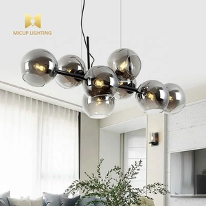 Design créatif <span class=keywords><strong>Boule</strong></span> de <span class=keywords><strong>verre</strong></span> transparente Or Noir <span class=keywords><strong>Lustre</strong></span> LED Salon Salle à manger Suspension - Product Image 3