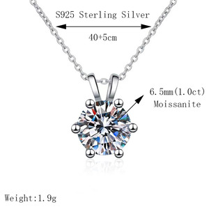 S925纯银六爪钻石吊坠镶嵌0.0ct D色VVS硅石时尚奢华硅石项链 - Product Image 2