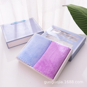 Boîte cadeau de serviettes en polaire corail 35x75 cm, lot de deux, cadeau de mariage, doux pour la peau, emballage exquis - Product Image 2
