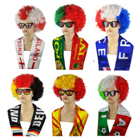 Perruque afro colorée avec écharpe et lunettes, ensemble toupet pour costume d'équipe nationale de la Coupe d'Europe
