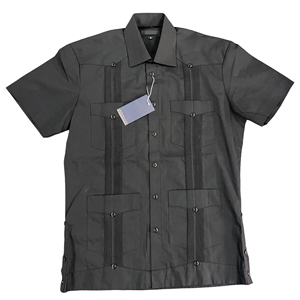 Camisas <span class=keywords><strong>Guayaberas</strong></span> <span class=keywords><strong>para</strong></span> Hombre, Negras, de Algodón, Manga Corta, Antiarrugas, Duraderas, con 4 Bolsillos y Pliegues <span class=keywords><strong>para</strong></span> Verano, Fabricante OEM, Logotipo Personalizado - Product Image 1