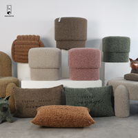 Pouf en alpaga moelleux, petit meuble pour la maison, chambre à coucher, tabouret rond en polyester doux pour se préparer et se maquiller