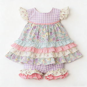 GSSO3484 Conjunto de Verano Personalizado para Niña Pequeña, con Flores Rosas, sin Mangas, Venta al por Mayor - Product Image 6