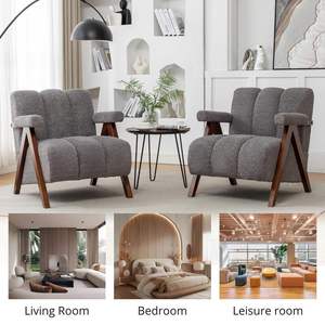 Modern Tufted <b>Arm</b> <b>Chair</b> Boucle Upholstered Thick Cushion Solid <b>Wood</b> Frame for Apartment Bedroom Living Room Home Office <b>Dining</b> - Product Image 6