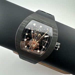 Montre tourbillon, montres mécaniques, matériau en fibre de carbone, design squelette, style tendance, montres pour hommes, luxe, haute qualité, nouveauté - Product Image 3