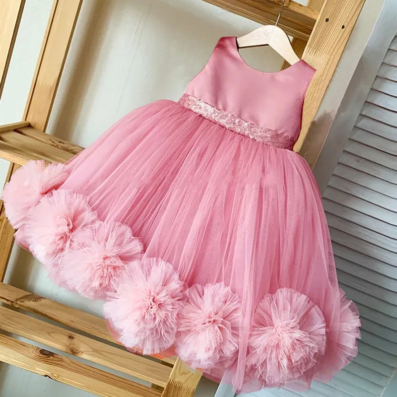 FSMKTZ Summer Big Flower Kids Fluffy Dress For Girls Baby Girl Party Tutu Dress Wedding Princess Dresses