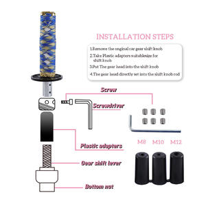 Perilla de cambio de marchas Manual con forma de samurái Universal, perilla de cambio de marchas de 20cm, perilla de cambio azul de Metal y tela, palanca de cambios automática <span class=keywords><strong>secuencial</strong></span> - Product Image 2