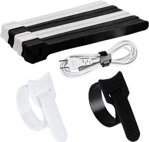 Bridas ajustables negras reutilizables y correas para cables para organizar y gestionar cables con cierre de gancho y bucle. - Product Image 4