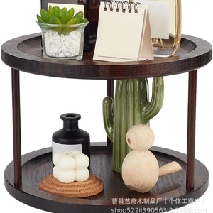 Wooden Double Layer <b>Rotating</b> Storage <b>Rack</b> Round 360 Degree Kitchen <b>Spice</b> Organizer Desktop Cosmetic Holder Standing Type - Product Image 5