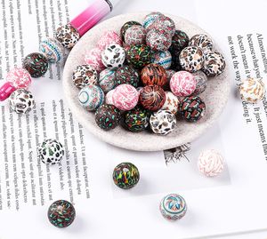 Perles craquelées imprimer 15mm perles rondes en Silicone en vrac bébé perles de dentition sans BPA jouets de dentition en Silicone pour stylos Bracelet - Product Image 4