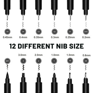 Ensemble de 12 stylos marqueurs noirs imperméables pour le dessin, pointe fine, pour artiste, designer, <span class=keywords><strong>architecte</strong></span> - Product Image 4
