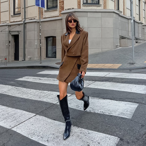 Conjunto <span class=keywords><strong>de</strong></span> <span class=keywords><strong>Chaqueta</strong></span> Corta y Minifalda con Parches Vintage <span class=keywords><strong>de</strong></span> <span class=keywords><strong>Otoño</strong></span> <span class=keywords><strong>para</strong></span> <span class=keywords><strong>Mujer</strong></span>, <span class=keywords><strong>Chaqueta</strong></span> con Cuello <span class=keywords><strong>de</strong></span> Solapa, Conjunto <span class=keywords><strong>de</strong></span> 2 Piezas - Product Image 4