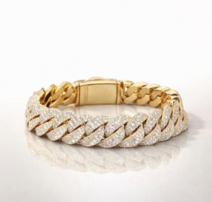 Gold Cuban Link Bracelet, <b>Iced</b> Out Miami <b>Chain</b>, Hip Hop Jewelry, Men's Luxury Bracelet, Rapper Flex ,Stone - Product Image 1