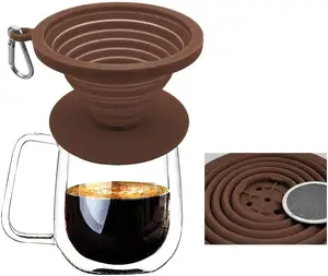 Goutteur à café en Silicone pliable réutilisable, Pour le Camping, avec filtre, Portable