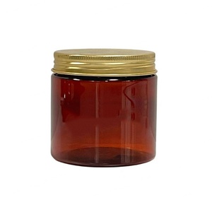 Custom 100ml 200ml 250ml 8oz 16oz 500ml Amber Wide Mouth Cosmetic Containers <b>Plastic</b> Pet <b>Jar</b> with Gold Aluminium Lid - Product Image 4