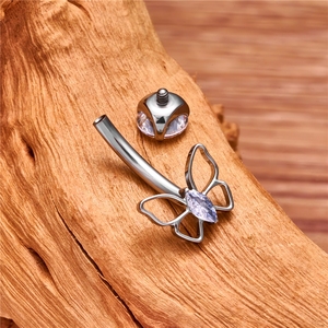 Anillo para Ombligo de Titanio ASTM F136, Estilo Mariposa, Incrustaciones de Cristal CZ, Rosca Interna, Joyería Tit - Product Image 6