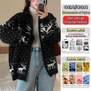 Oversized Knit <strong>Cardigan</strong> Zip up <strong>Christmas</strong> Sweater Outerwear Winter Clothing for Women <strong>Ladies</strong> - Product Image 1