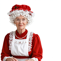 Ensemble d'accessoires pour femme adulte : Bonnet de Père Noël en dentelle, perruque bouclée blanche, lunettes, collier de perles, gants rouges – Idéal pour fête de Noël et cosplay