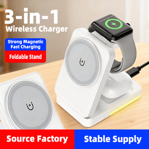Cargador Inalámbrico Magnético 3 en 1 Plegable con Carga Rápida, Soporte para Teléfono y Reloj - Product Image 1