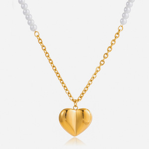 Collar de Perlas en Forma de Corazón, Colgante de Acero Inoxidable con Oro de 18K, Joyería Unisex para Uso Diario - Product Image 1