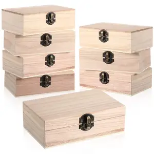 Chưa hoàn thành Gỗ keo hộp gỗ với bản lề nắp hình chữ nhật lưu niệm hộp phía trước Clasp lưu trữ bằng gỗ hộp cho hàng thủ công