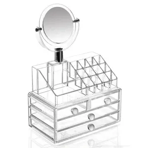 Grande boîte de rangement pour maquillage, en acrylique transparent, avec miroir, meilleure vente,