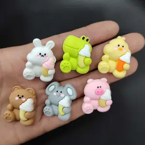 Karikatür reçine hayvan dondurma takı aksesuarları Flatback Cabochon ayı tavşan domuz figürinler DIY yapma