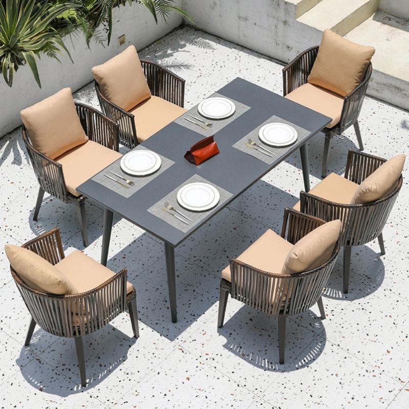 Manufacturer Garden Hotel Restaurant Cafe Furniture Aluminum Rattan Chair Outdoor Garden Dining Table and Chair