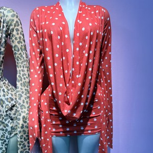Robe sexy pour femmes, imprimé à pois, col en V profond, froncée, manches longues, robe enveloppante, robe dos nu pour femmes - Product Image 3